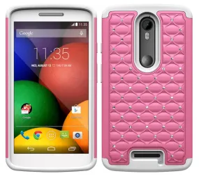 Motorola Droid Turbo 2 Case | Moto X Force Case | Kinzie Bounce Case, Slim Hybrid Dual Layer[Shock Resistant] Crystal Rhinestone Studded Case Cover - Pink/White