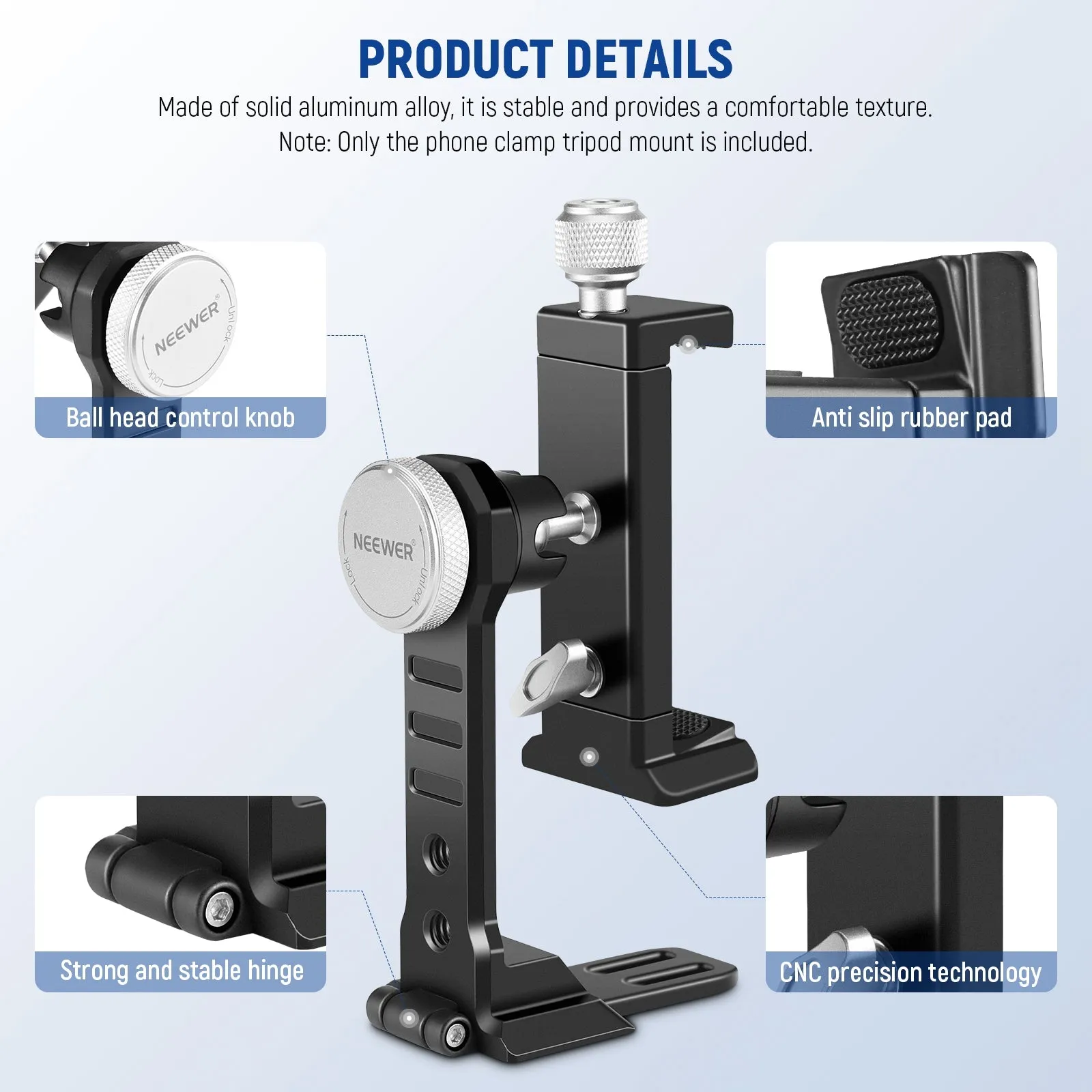 NEEWER PA002 Smartphone Tripod Mount Aluminum Alloy