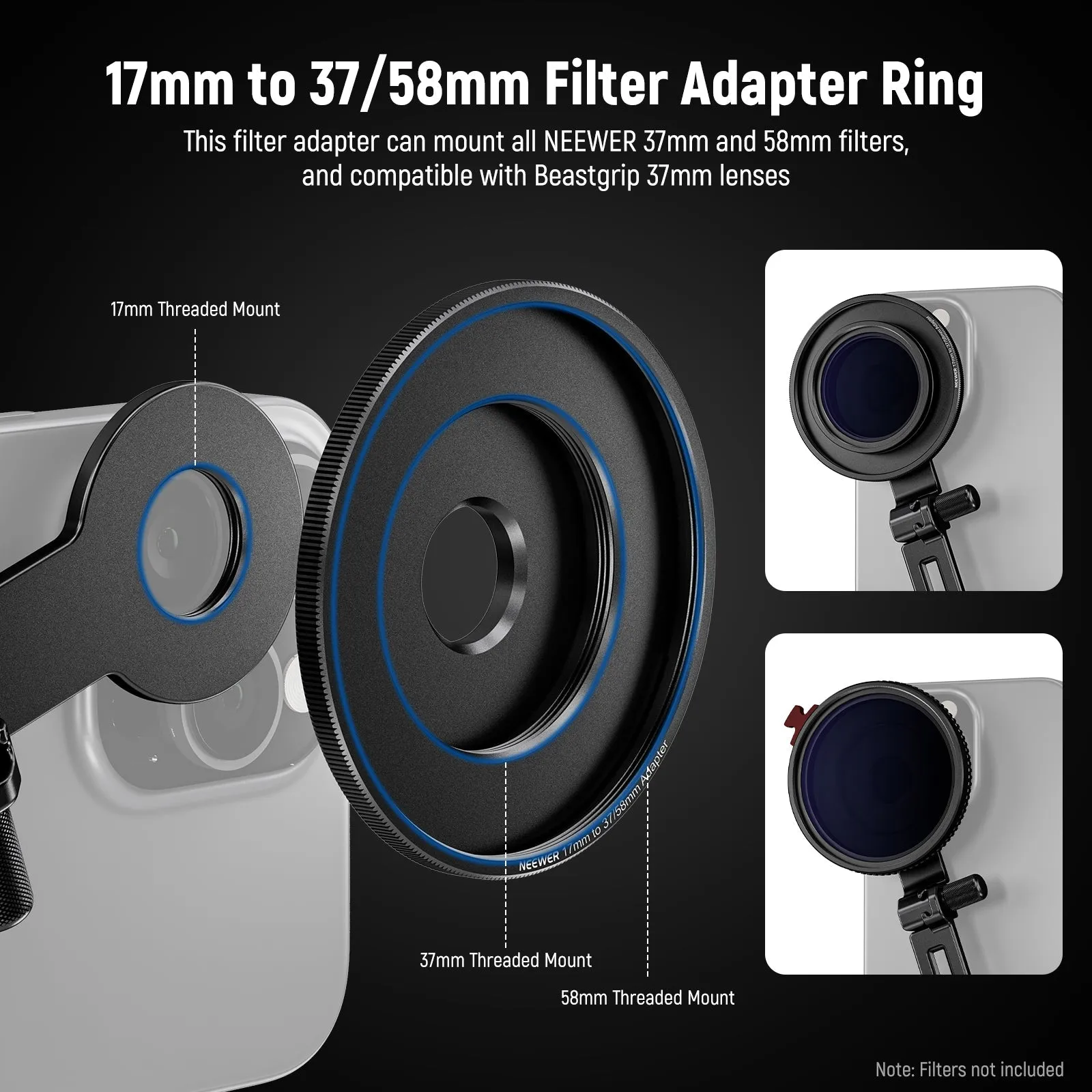 NEEWER PA047 Universal Phone Clamp for 17mm Phone Lenses& 37/58mm Filters