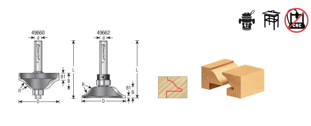 Ogee Stile Router Bit | 11⁄32 Radius x 1 11⁄32 Dia x 1⁄2 x 1⁄4" Shank | 49660 | 738685496602