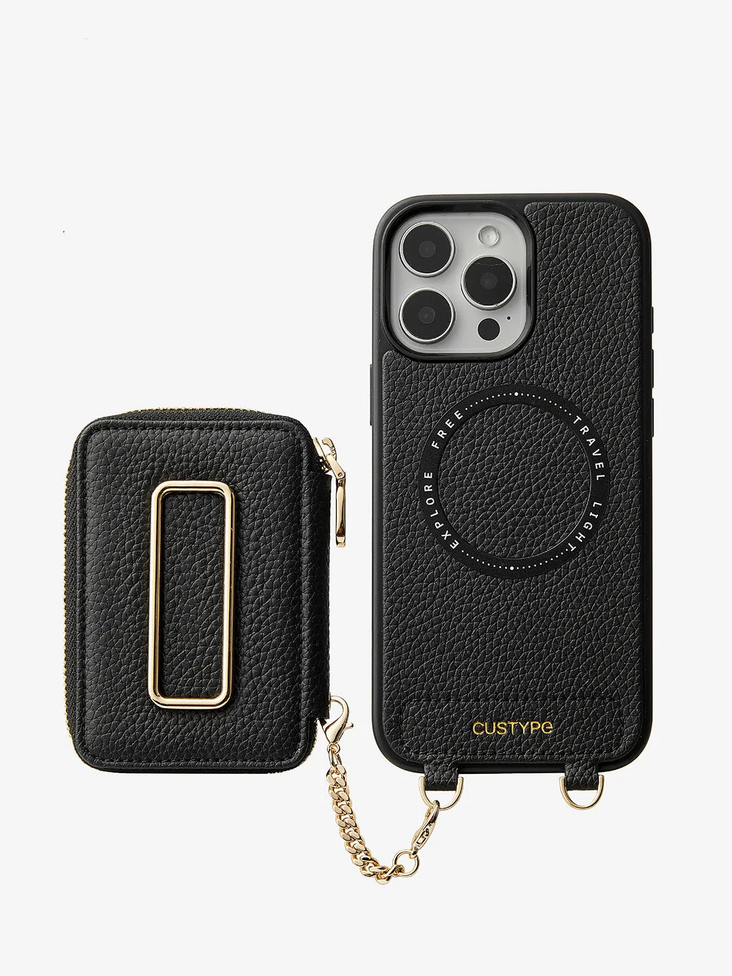 Original Design Set- Detachable Wireless Charging Crossbody Square Stand Wallet Phone Case Round Pouch Set