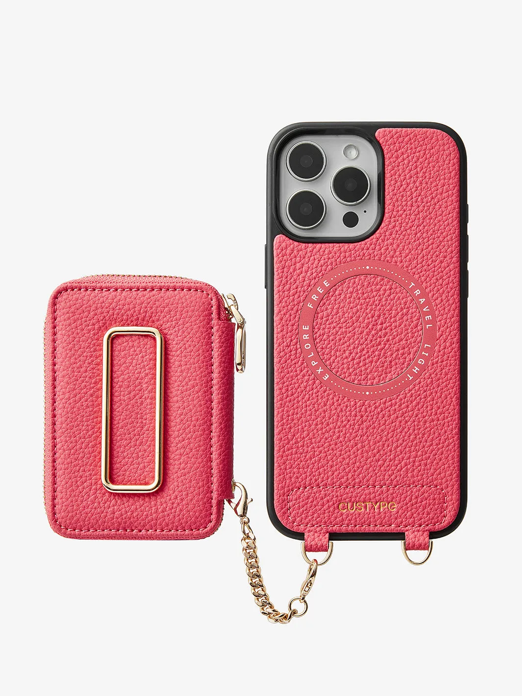 Original Design Set- Detachable Wireless Charging Crossbody Square Stand Wallet Phone Case Round Pouch Set