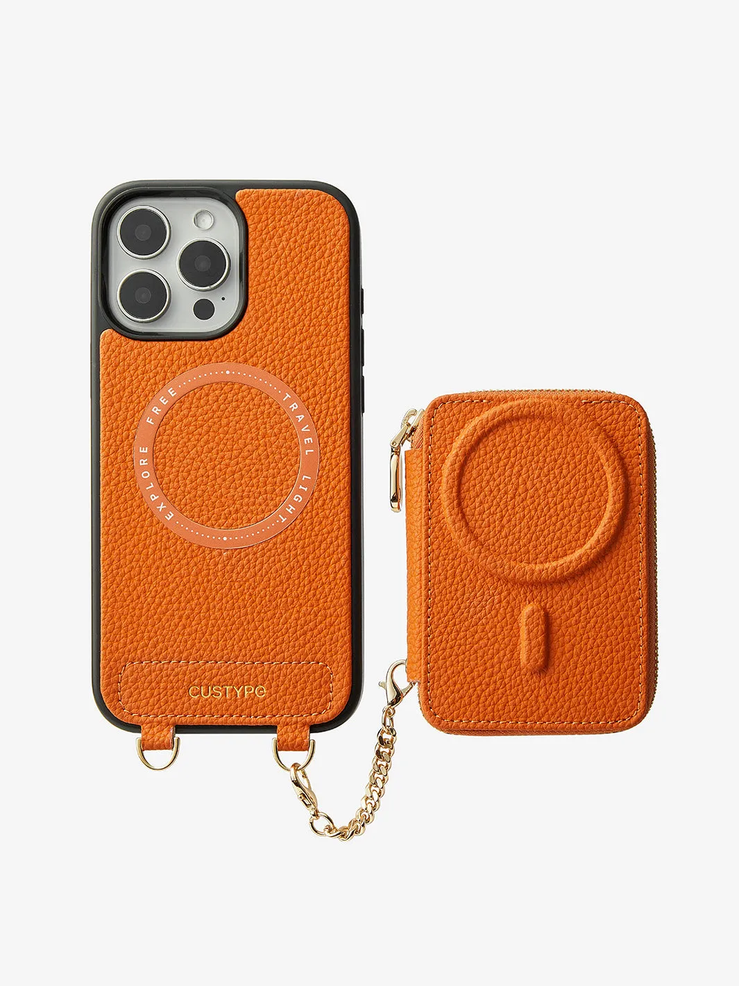 Original Design Set- Detachable Wireless Charging Crossbody Square Stand Wallet Phone Case Round Pouch Set