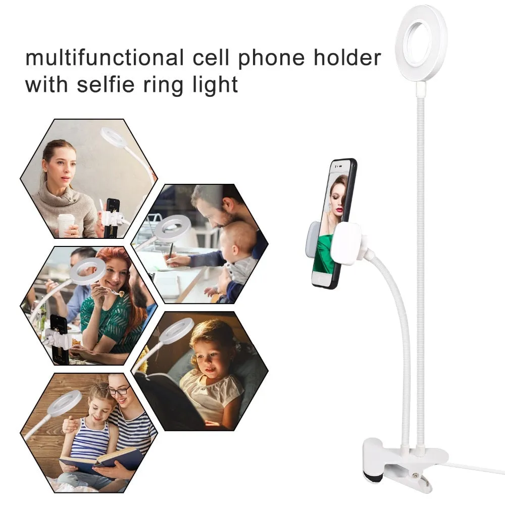 Photo Studio Selfie LED Ring Light with Cell Phone Mobile Holder for Youtube Live Stream Makeup Camera Lamp for iPhone Android