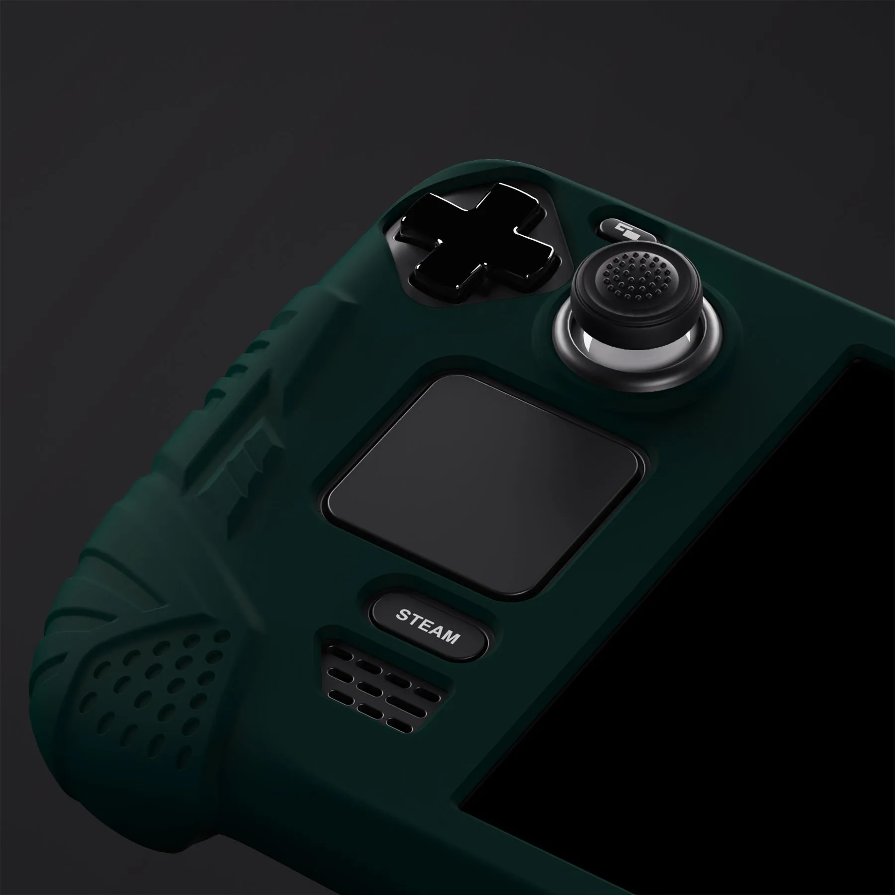 PlayVital Armor Series Protective Case for Steam Deck LCD, Soft Cover Silicone Protector for Steam Deck with Back Button Enhancement Designed & Thumb Grips Caps - Racing Green - XFSDP007