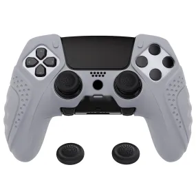 PlayVital Guardian Edition Anti-Slip Ergonomic Silicone Cover Case for ps5 Edge Controller, Soft Rubber Protector Skin for ps5 Edge Wireless Controller with Thumb Grip Caps - Metallic Gray - EHPFP011