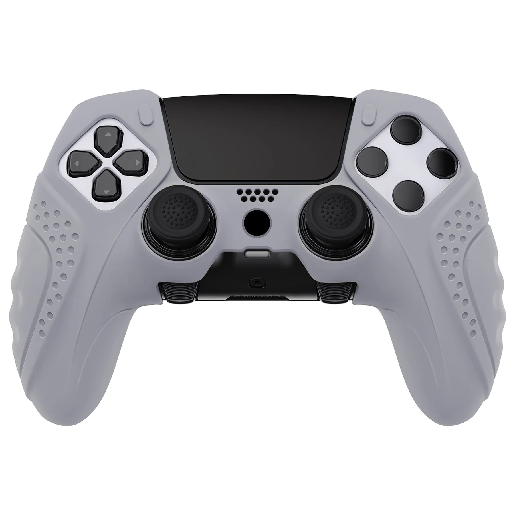 PlayVital Guardian Edition Anti-Slip Ergonomic Silicone Cover Case for ps5 Edge Controller, Soft Rubber Protector Skin for ps5 Edge Wireless Controller with Thumb Grip Caps - Metallic Gray - EHPFP011