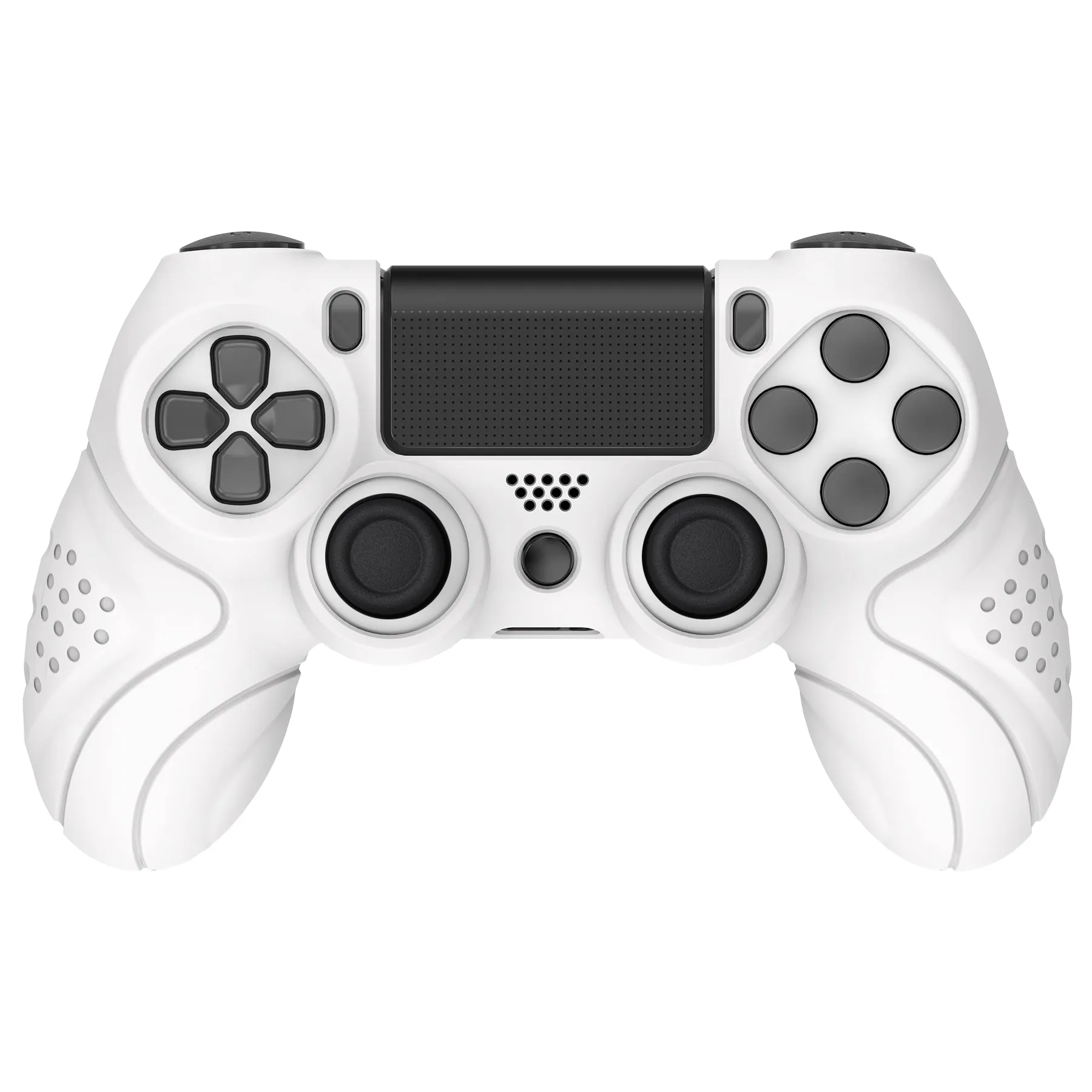 PlayVital Guardian Edition White Ergonomic Soft Anti-Slip Controller Silicone Case Cover for PS4, Rubber Protector Skins with white Joystick Caps for PS4 Slim PS4 Pro Controller - P4CC0060