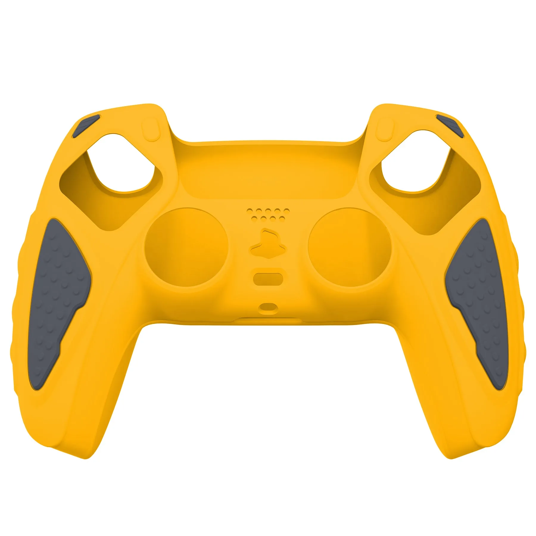 PlayVital Knight Edition Caution Yellow & Graphite Gray Two Tone Anti-Slip Silicone Cover Skin for Playstation 5 Controller, Soft Rubber Case for PS5 Controller with Thumb Grip Caps - QSPF014