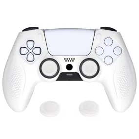 PlayVital Ninja Edition Anti-Slip Silicone Cover Skin for ps5 Wireless Controller, Ergonomic Protector Soft Rubber Case for ps5 Controller Fits with Charging Station with Thumb Grip Caps - White - MQRPFP002