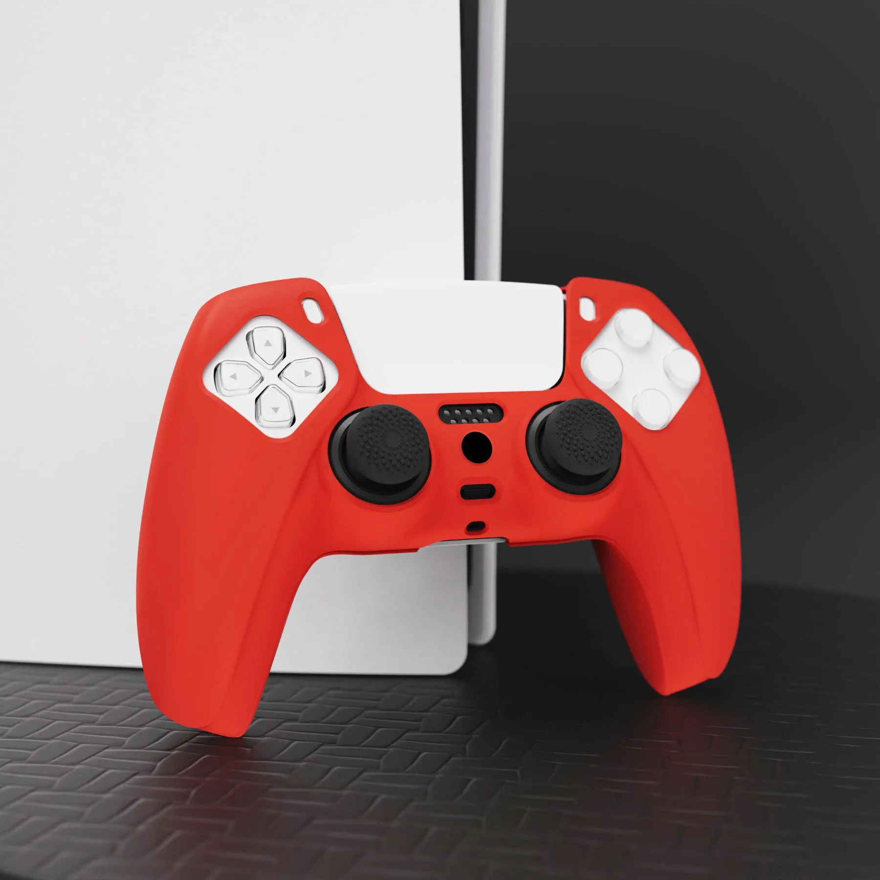 PlayVital Passion Red Pure Series Anti-Slip Silicone Cover Skin for PS 5 Controller, Soft Rubber Case for PS5 Controller with Black Thumb Grip Caps - KOPF017