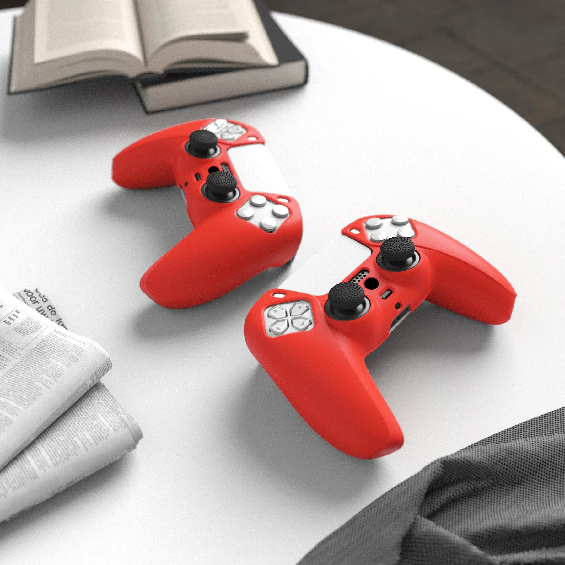 PlayVital Passion Red Pure Series Anti-Slip Silicone Cover Skin for PS 5 Controller, Soft Rubber Case for PS5 Controller with Black Thumb Grip Caps - KOPF017