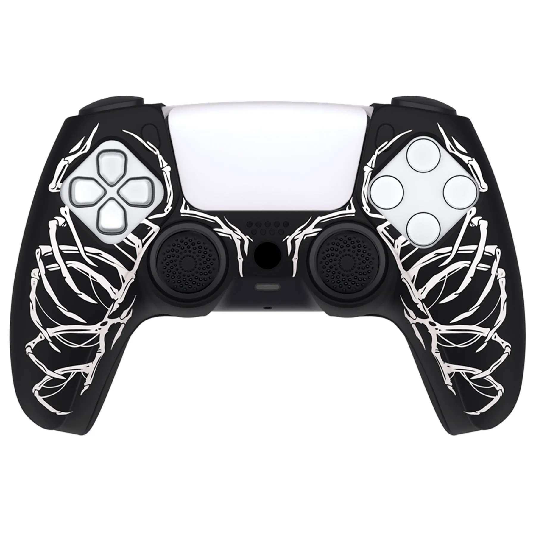 PlayVital Pure Series Carving Skull Dockable Model Anti-Slip Silicone Cover Skin with 6 Thumb Grip Caps for ps5 Controller Fits with Charging Station - EKPFL006