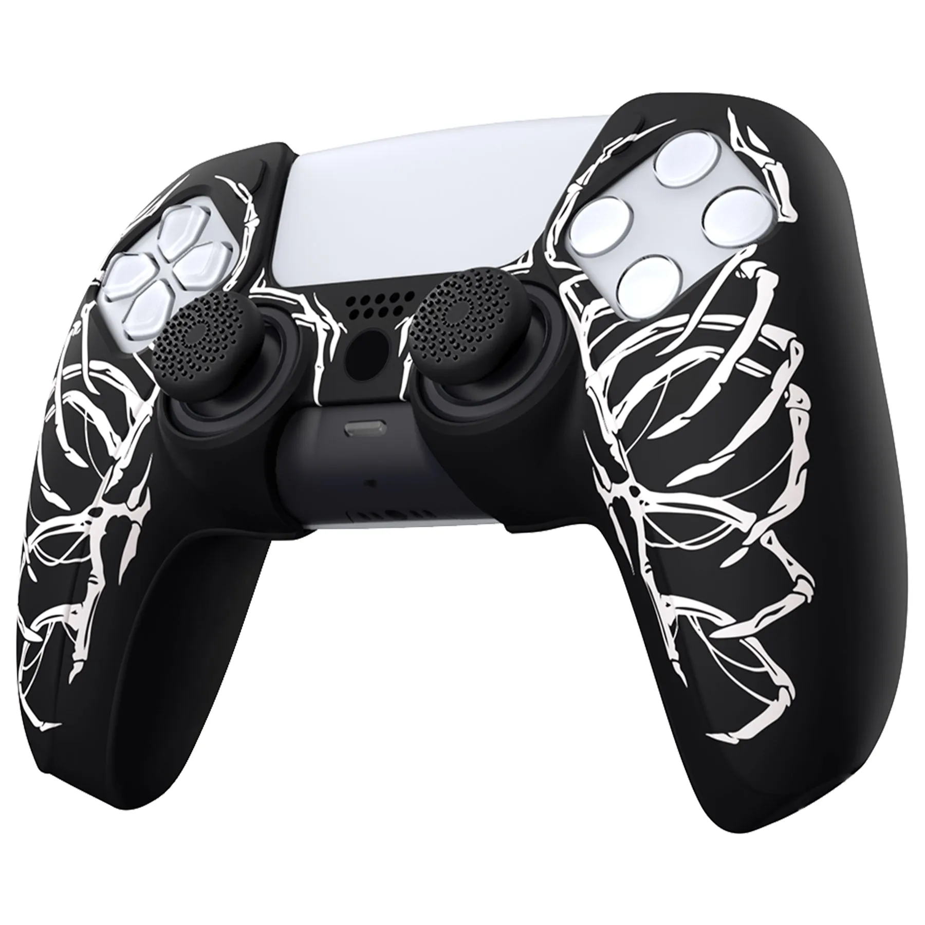 PlayVital Pure Series Carving Skull Dockable Model Anti-Slip Silicone Cover Skin with 6 Thumb Grip Caps for ps5 Controller Fits with Charging Station - EKPFL006