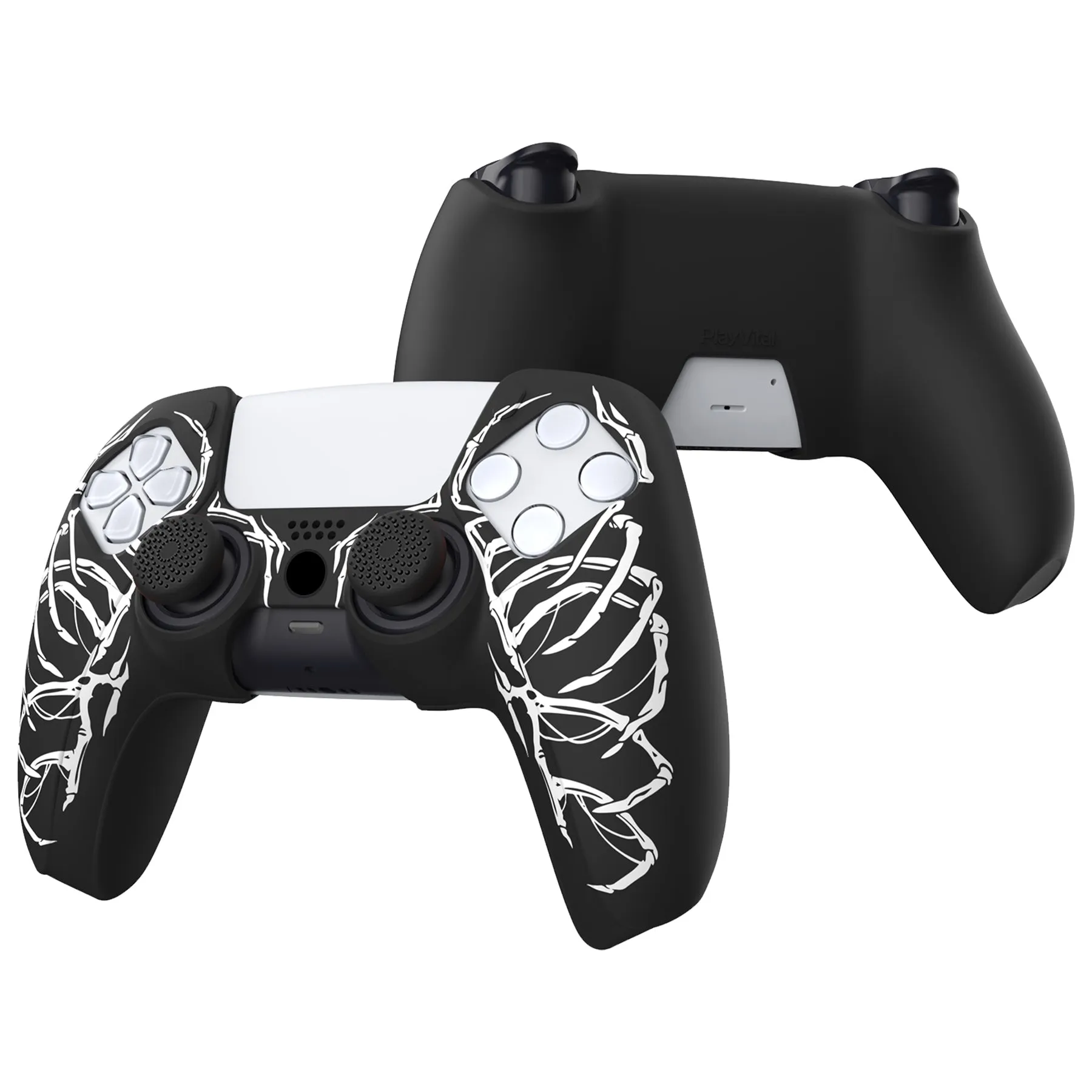 PlayVital Pure Series Carving Skull Dockable Model Anti-Slip Silicone Cover Skin with 6 Thumb Grip Caps for ps5 Controller Fits with Charging Station - EKPFL006