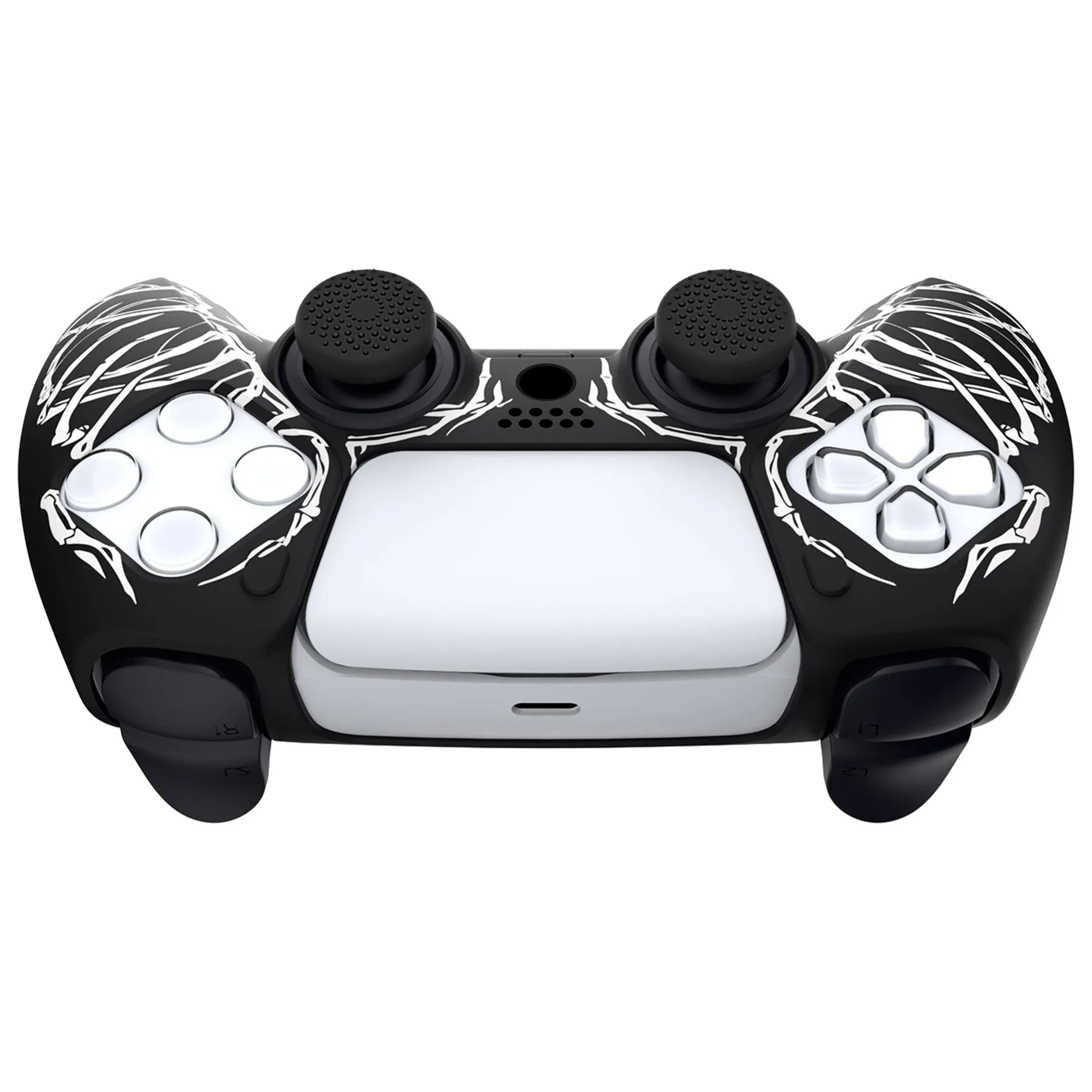 PlayVital Pure Series Carving Skull Dockable Model Anti-Slip Silicone Cover Skin with 6 Thumb Grip Caps for ps5 Controller Fits with Charging Station - EKPFL006