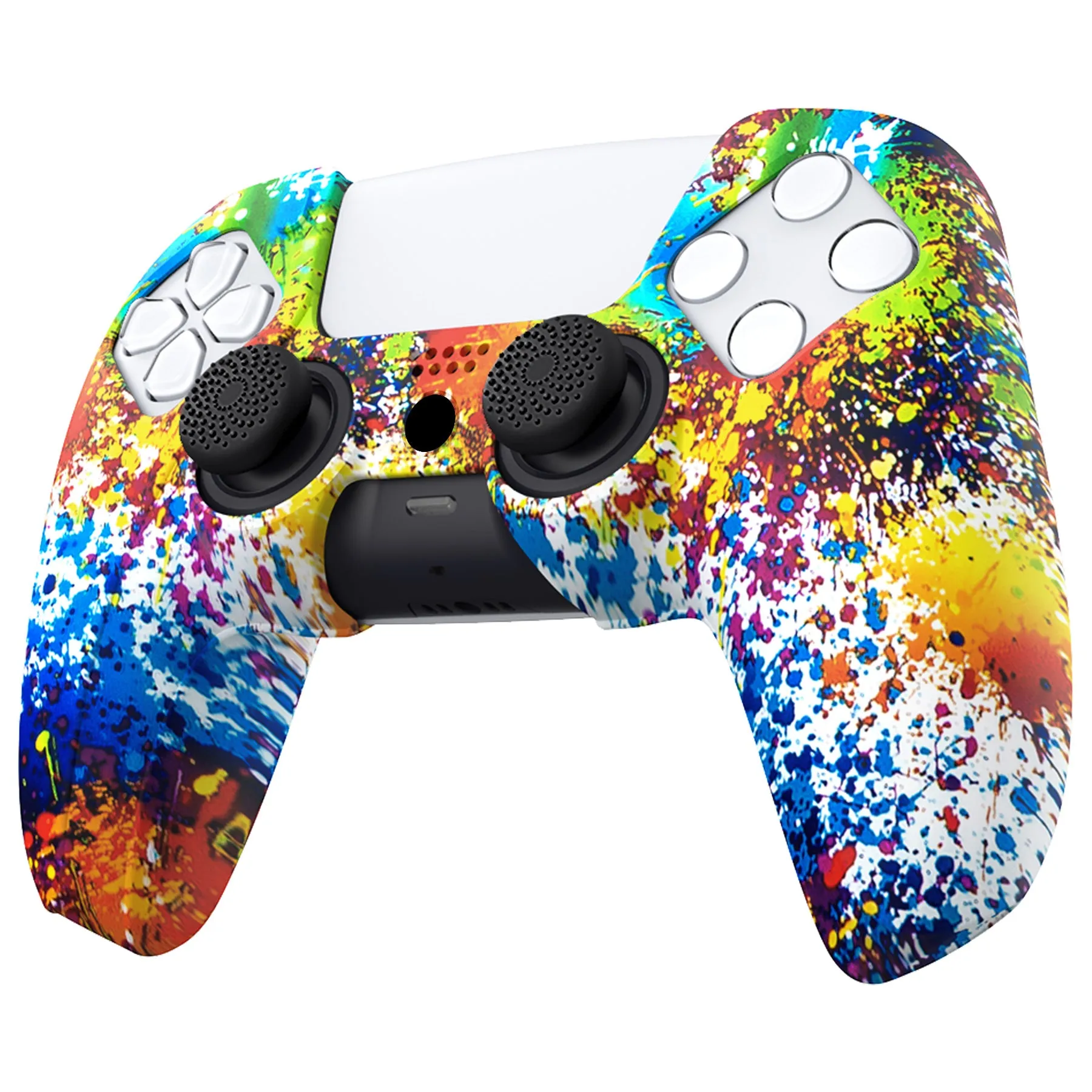 PlayVital Pure Series Colorful Splash Dockable Model Anti-Slip Silicone Cover Skin with 6 Thumb Grip Caps for ps5 Controller Fits with Charging Station - EKPFS002