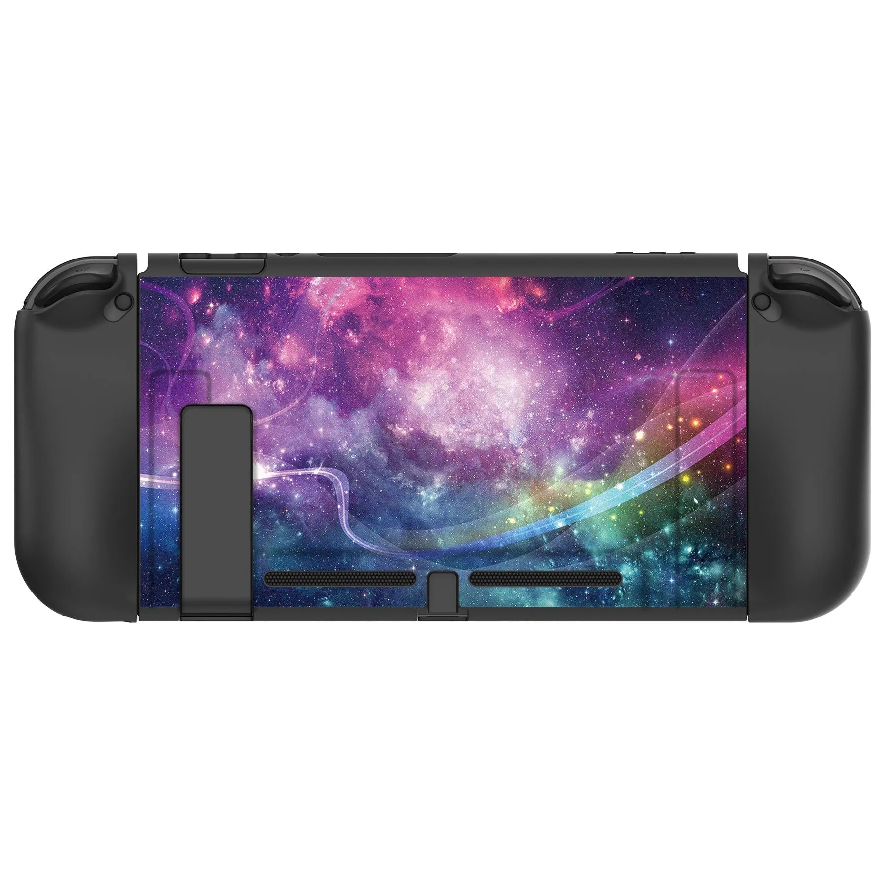 PlayVital Purple Galaxy Protective Case for NS Switch, Soft TPU Slim Case Cover for NS Switch Joy-Con Console with Colorful ABXY Direction Button Caps - NTU6015G2