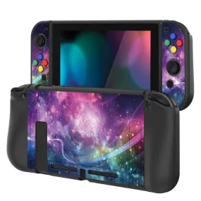 PlayVital Purple Galaxy Protective Case for NS Switch, Soft TPU Slim Case Cover for NS Switch Joy-Con Console with Colorful ABXY Direction Button Caps - NTU6015G2