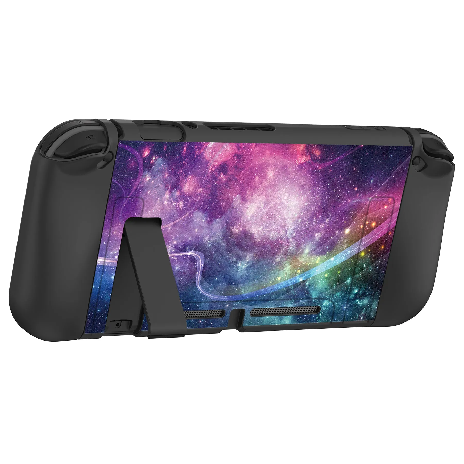 PlayVital Purple Galaxy Protective Case for NS Switch, Soft TPU Slim Case Cover for NS Switch Joy-Con Console with Colorful ABXY Direction Button Caps - NTU6015G2