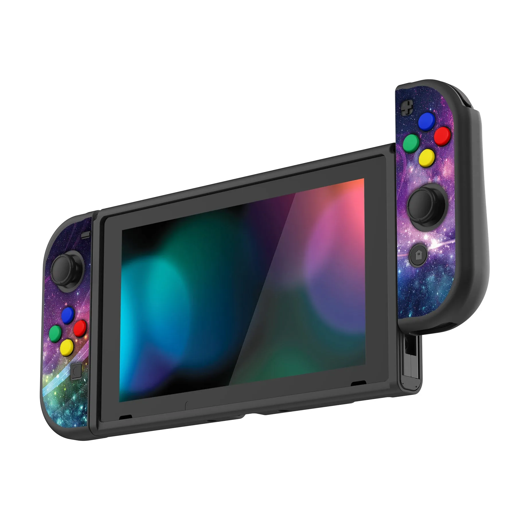 PlayVital Purple Galaxy Protective Case for NS Switch, Soft TPU Slim Case Cover for NS Switch Joy-Con Console with Colorful ABXY Direction Button Caps - NTU6015G2