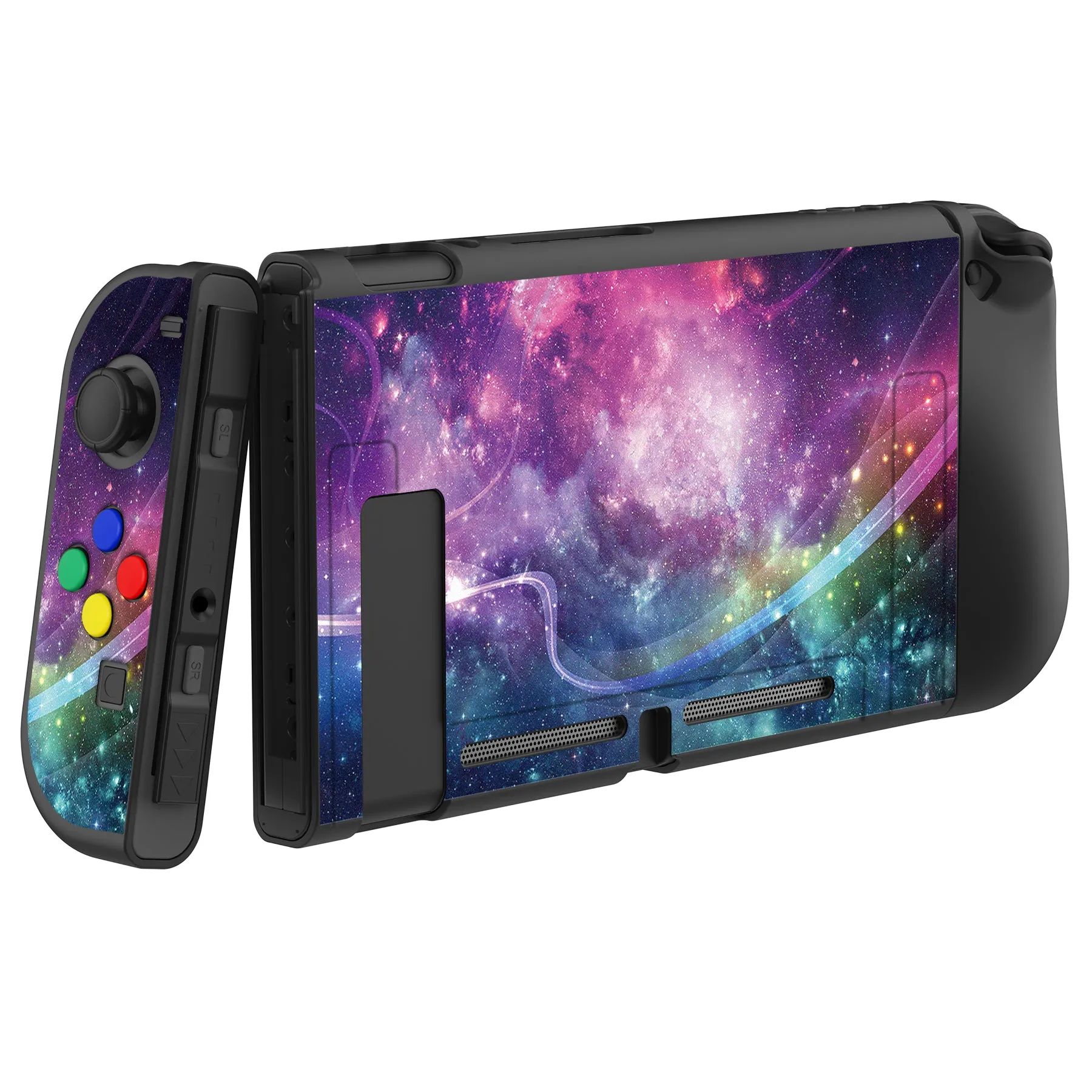 PlayVital Purple Galaxy Protective Case for NS Switch, Soft TPU Slim Case Cover for NS Switch Joy-Con Console with Colorful ABXY Direction Button Caps - NTU6015G2