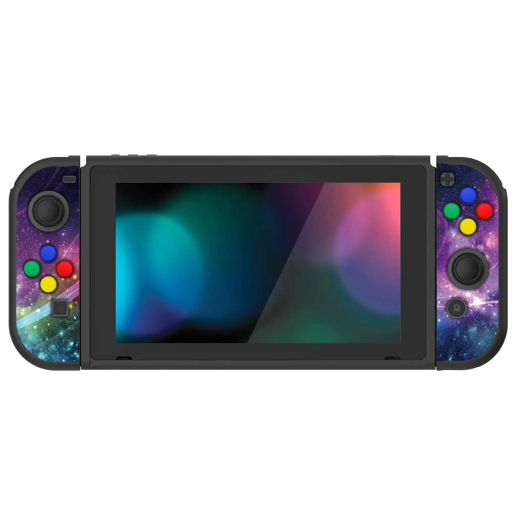 PlayVital Purple Galaxy Protective Case for NS Switch, Soft TPU Slim Case Cover for NS Switch Joy-Con Console with Colorful ABXY Direction Button Caps - NTU6015G2