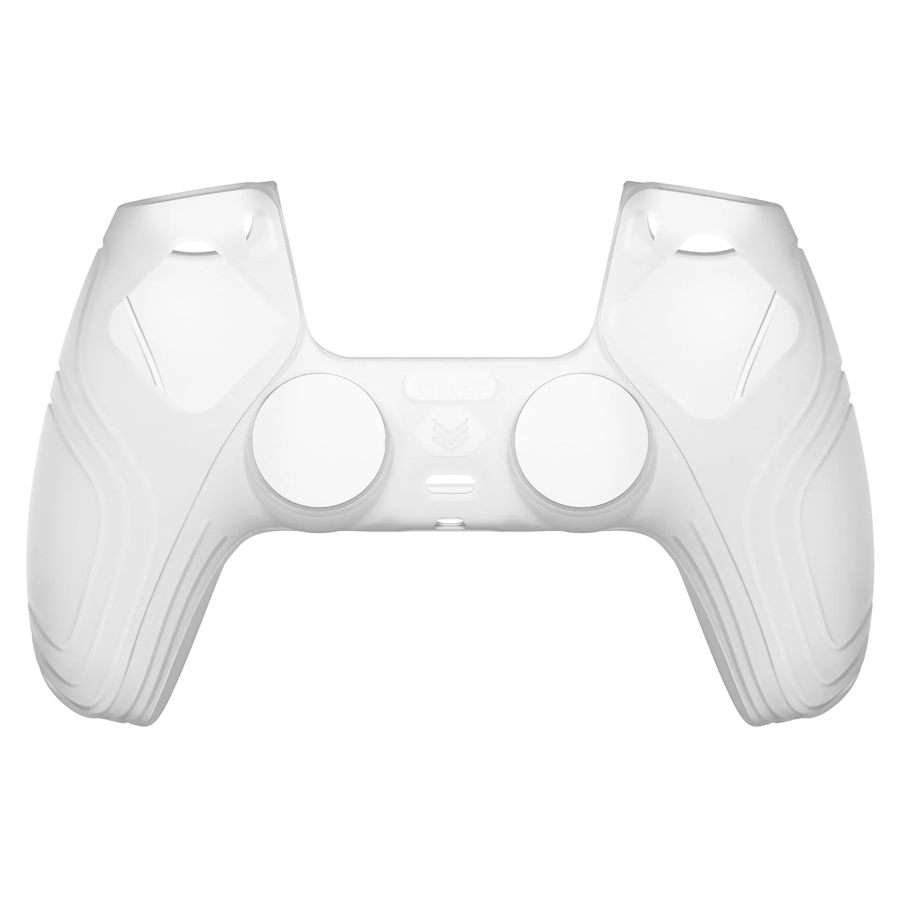 PlayVital Samurai Edition Clear White Anti-Slip Controller Silicone Skin for PS5 Controller, Ergonomic Soft Rubber Protective Case for PS 5 Controller with Clear White Thumb Stick Caps - BWPF013