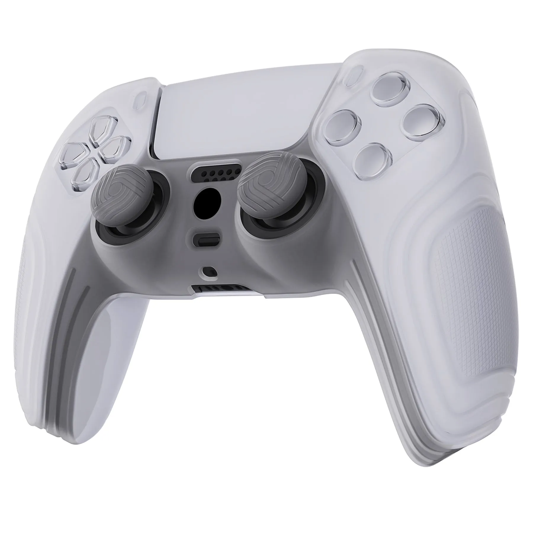 PlayVital Samurai Edition Clear White Anti-Slip Controller Silicone Skin for PS5 Controller, Ergonomic Soft Rubber Protective Case for PS 5 Controller with Clear White Thumb Stick Caps - BWPF013