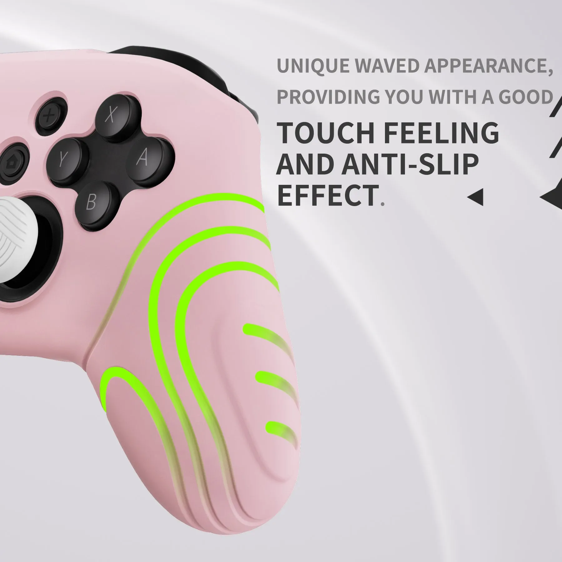 PlayVital Samurai Edition Ergonomic Silicone Skin Protective Case for Nintendo Switch Pro Controller, Soft Anti-slip Controller Grip Protector for Nintendo Switch Pro with Thumb Grip Caps - Cherry Blossoms Pink - EBNPP011