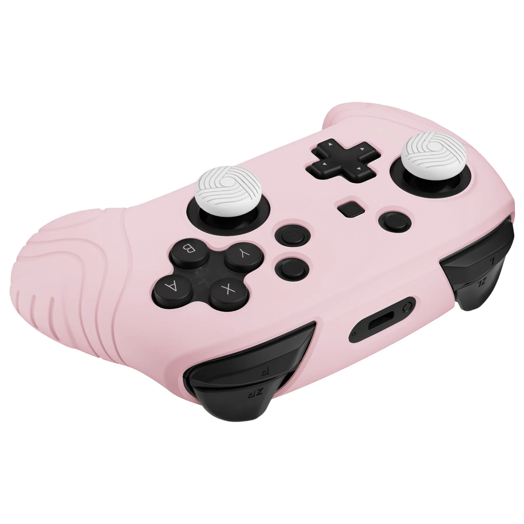 PlayVital Samurai Edition Ergonomic Silicone Skin Protective Case for Nintendo Switch Pro Controller, Soft Anti-slip Controller Grip Protector for Nintendo Switch Pro with Thumb Grip Caps - Cherry Blossoms Pink - EBNPP011