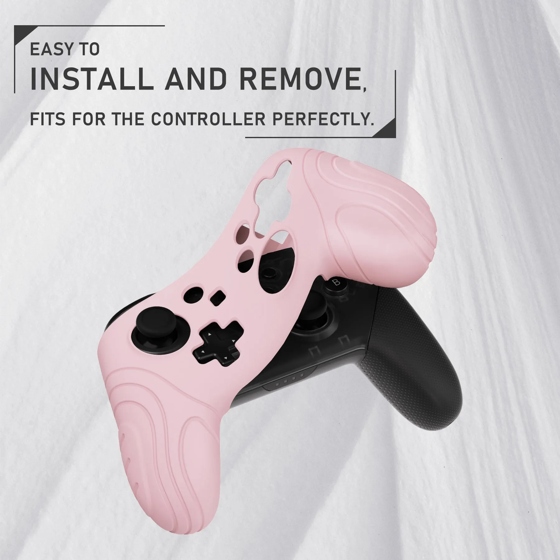 PlayVital Samurai Edition Ergonomic Silicone Skin Protective Case for Nintendo Switch Pro Controller, Soft Anti-slip Controller Grip Protector for Nintendo Switch Pro with Thumb Grip Caps - Cherry Blossoms Pink - EBNPP011