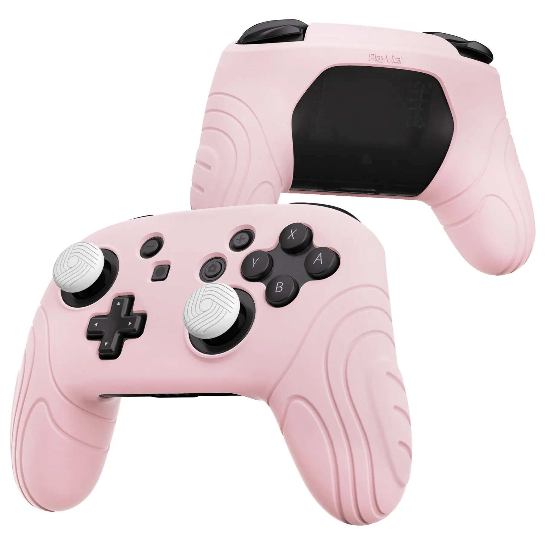 PlayVital Samurai Edition Ergonomic Silicone Skin Protective Case for Nintendo Switch Pro Controller, Soft Anti-slip Controller Grip Protector for Nintendo Switch Pro with Thumb Grip Caps - Cherry Blossoms Pink - EBNPP011