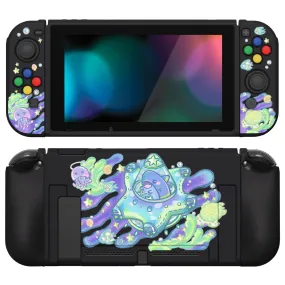 PlayVital ZealProtect Soft Protective Case for Nintendo Switch, Flexible Cover for Switch with Tempered Glass Screen Protector & Thumb Grips & ABXY Direction Button Caps - Shark Quest - RNSYV6039