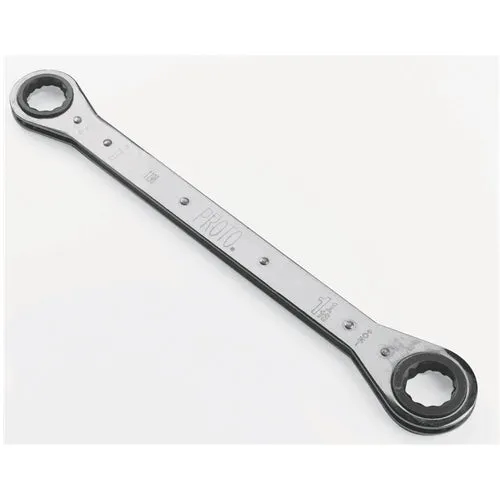 Proto J1199 Full Polish Finish SAE 1-1/8", 1-1/4" Ratcheting Double Box End Wrench, 12 Point