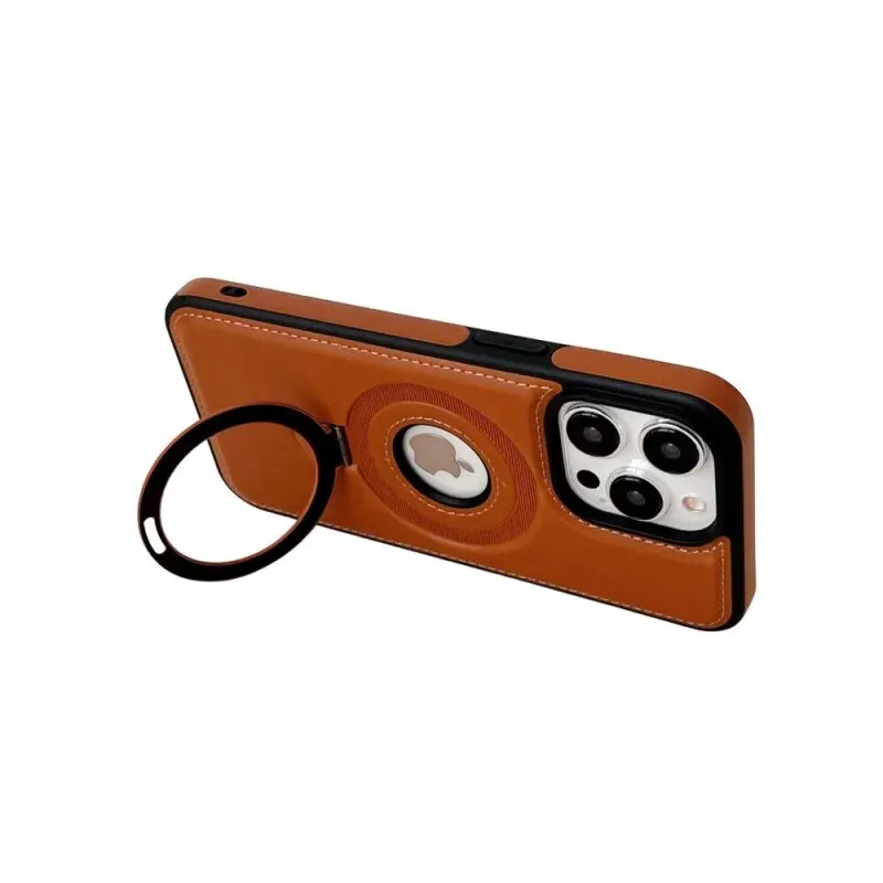 PU Leather Magnetic Phone Case With Ring Stand For iPhone