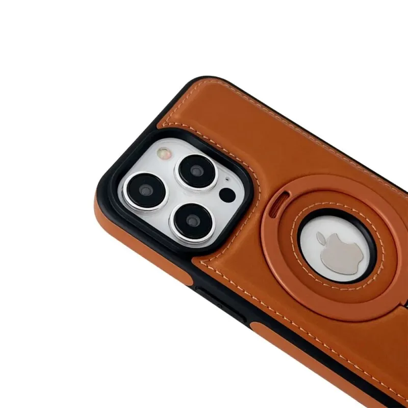 PU Leather Magnetic Phone Case With Ring Stand For iPhone