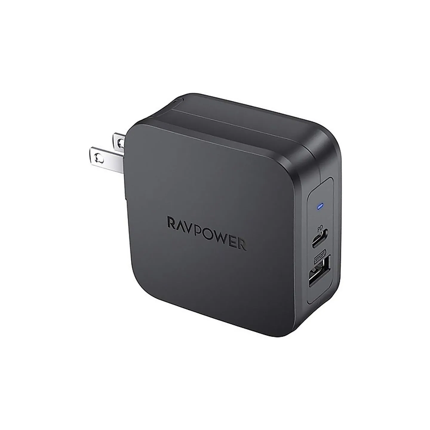 RAVPower USB-C 61W PD 3.0 2-Port USB Wall Charger with Foldable Pins for Smartphones and Laptops | RP-PC105