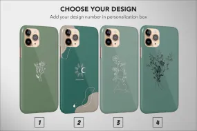 Sage Green Phone Case Floral Boho Minimalist Women Art Cover For