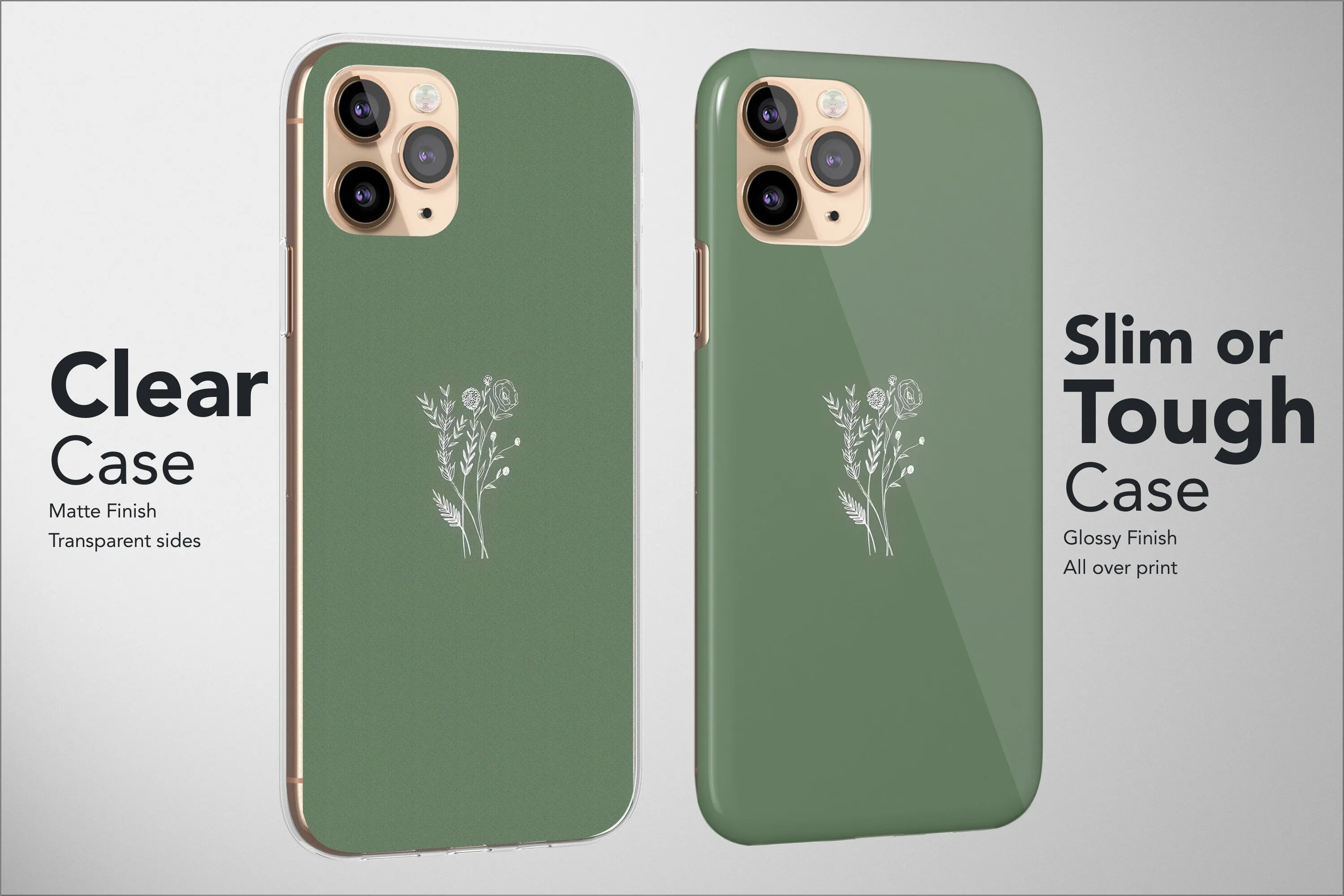 Sage Green Phone Case Floral Boho Minimalist Women Art Cover For