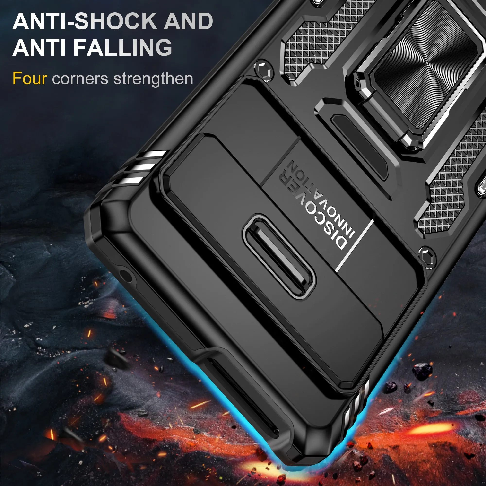 Shockproof TPU Armor Phone Case with Ring Kickstand Slide Lens Cover For Google Pixel 8 7