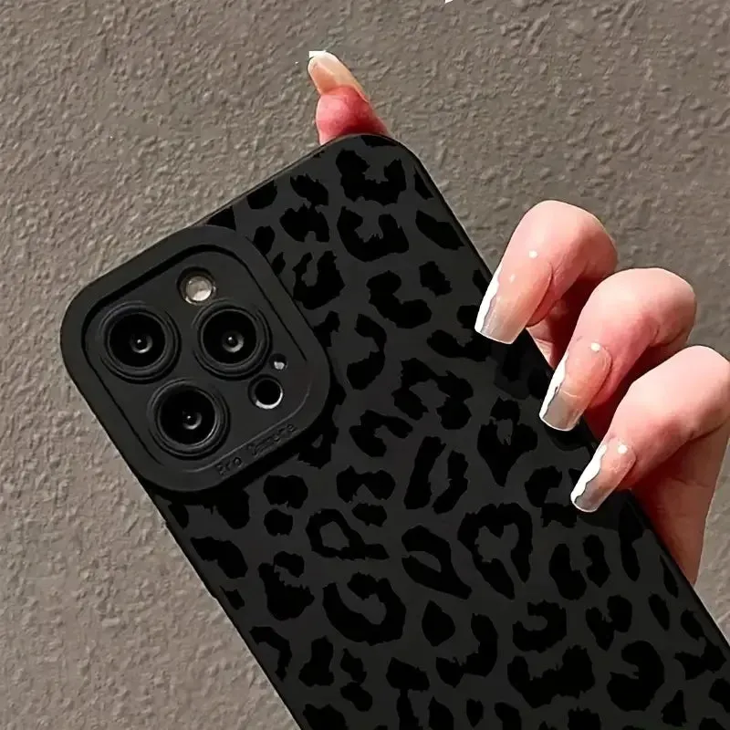 Silicone Leopard Print iPhone Case (Matte Black) – Stylish iPhone Case