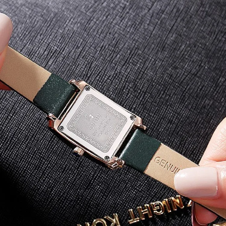 Square Pattern Leather Strap Women's Watch