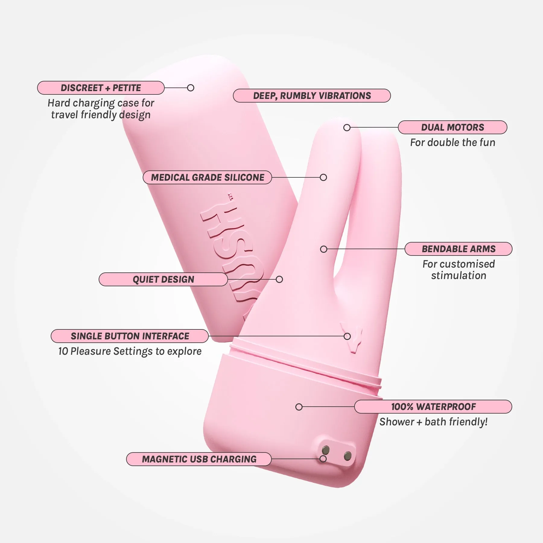 Swish - Compact   Rechargable Pink Dual Tip Vibrator with Travel Case