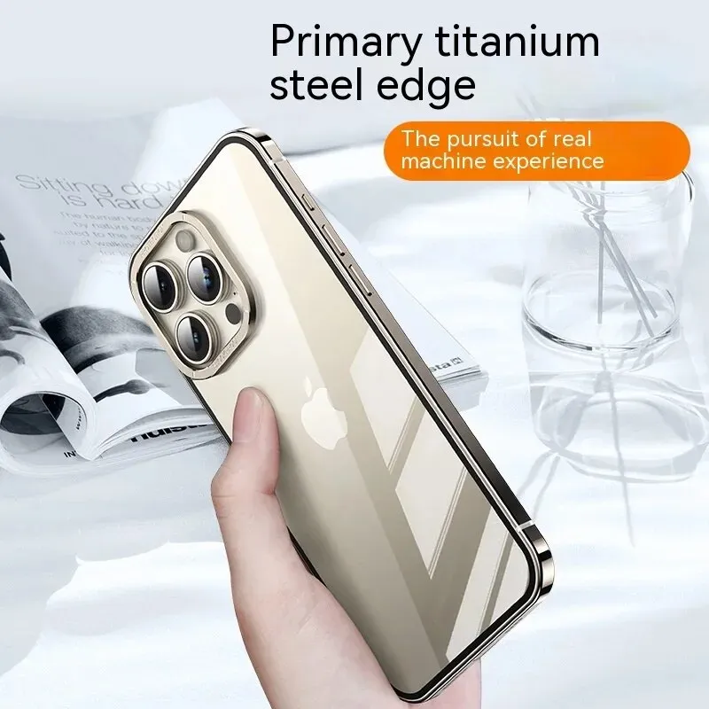 Titanium Steel Transparent Metal Frame Phone Case For iPhone