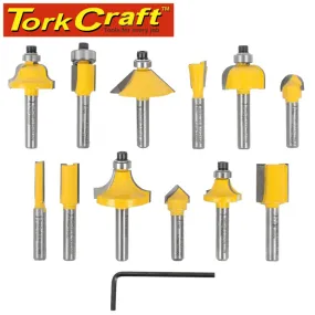 TORK CRAFT ROUTER BIT SET 12PC 1/4' STRAIGHT & PROFILE TC20506