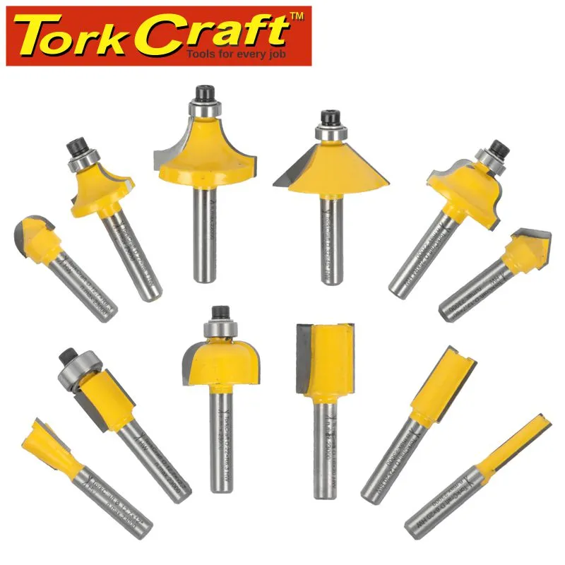 TORK CRAFT ROUTER BIT SET 12PC 1/4' STRAIGHT & PROFILE TC20506