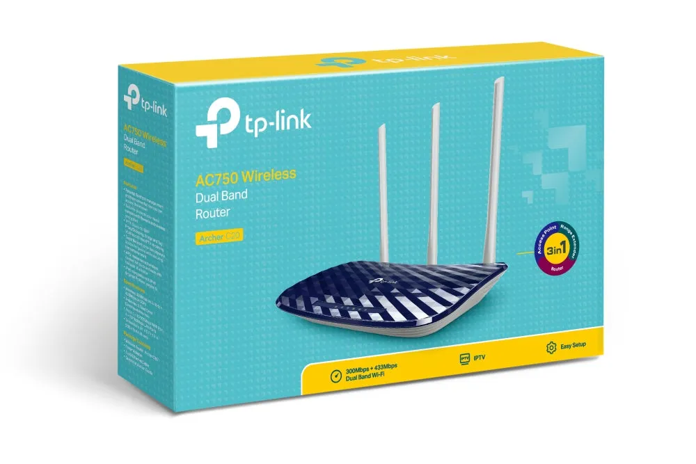 Tp-Link Archer C20 Ac750 V4.0 Wireless Router Fast Ethernet Dual-Band (2.4 Ghz / 5 Ghz) Navy