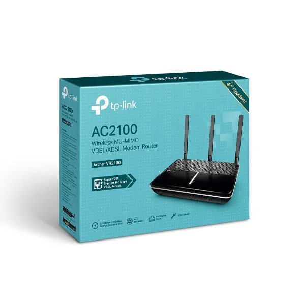 Tp-Link Archer Vr2100 - Wireless Router - Dsl Modem 4-Port Switch - 1Gbe - Wan Ports: 2 - Wi-Fi 5 - Dual Band