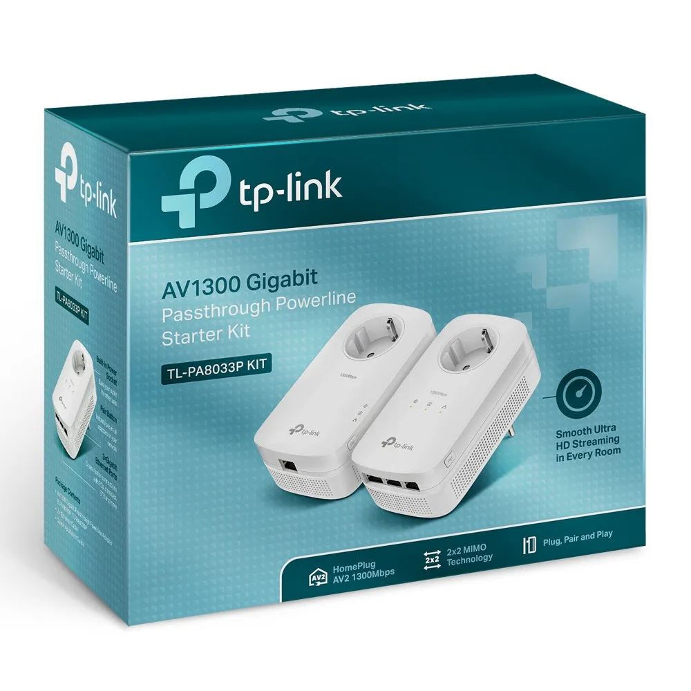 Tp-Link Tl-Pa8033p Kit V4 - Starter Kit - Powerline Adapter Kit - Wall-Pluggable - With Tp-Link Tl-Pa8010p